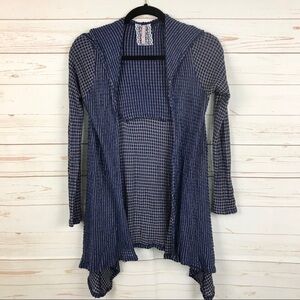 Mauve Blue Knit Hoodie Open Duster Cardigan M